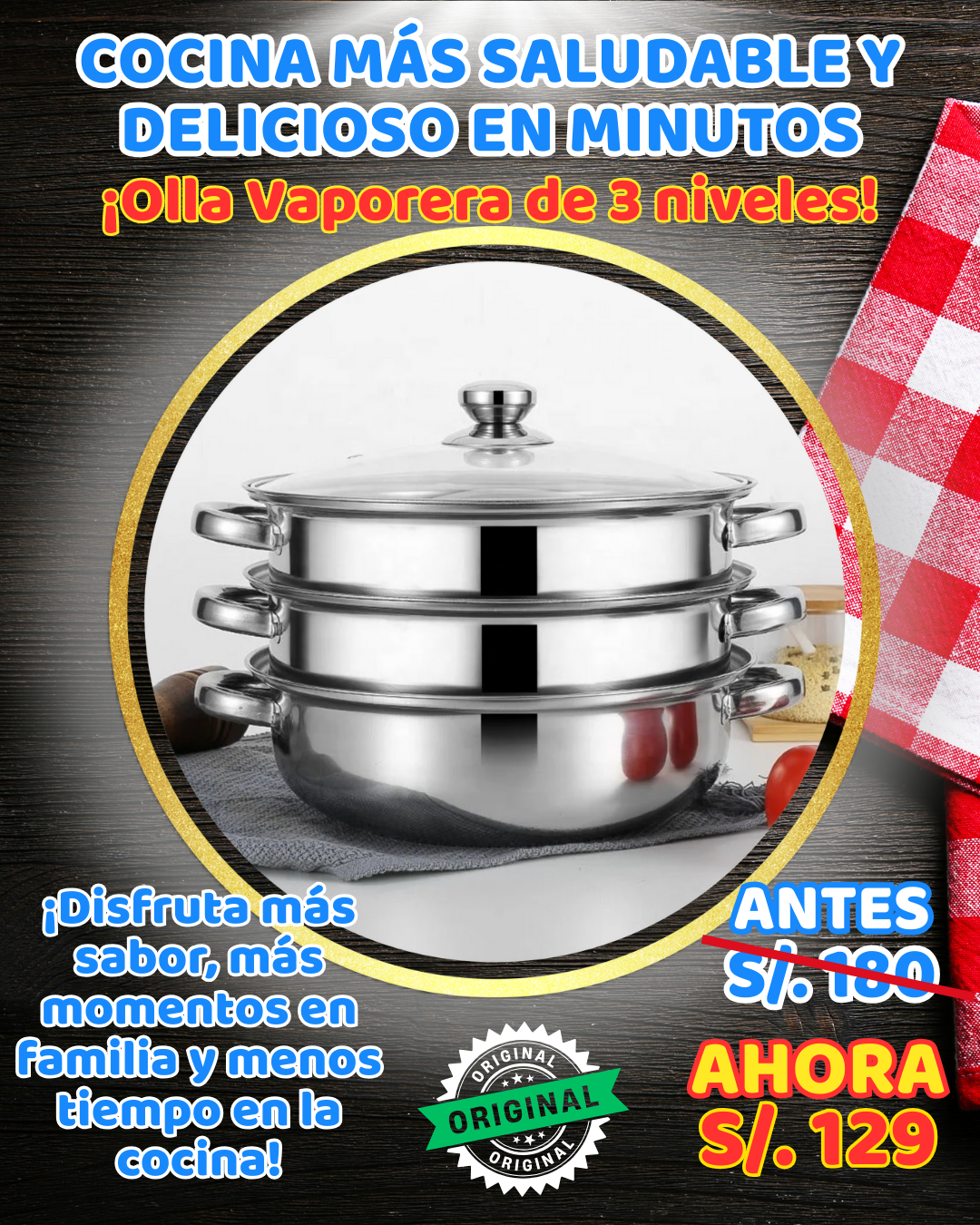 OLLA VAPORERA 3 NIVELES - Cocina en minutos