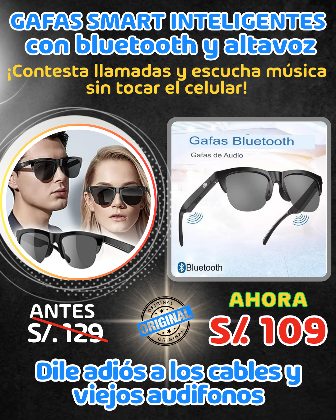LENTES INTELIGENTES BLUETOOTH CON ALTAVOZ (Manos Libres)